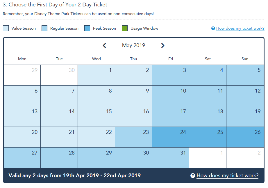 Disney Pricing Calendar