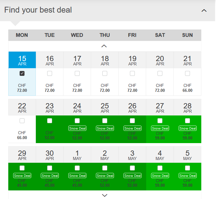 St Moritz Pricing Calendar